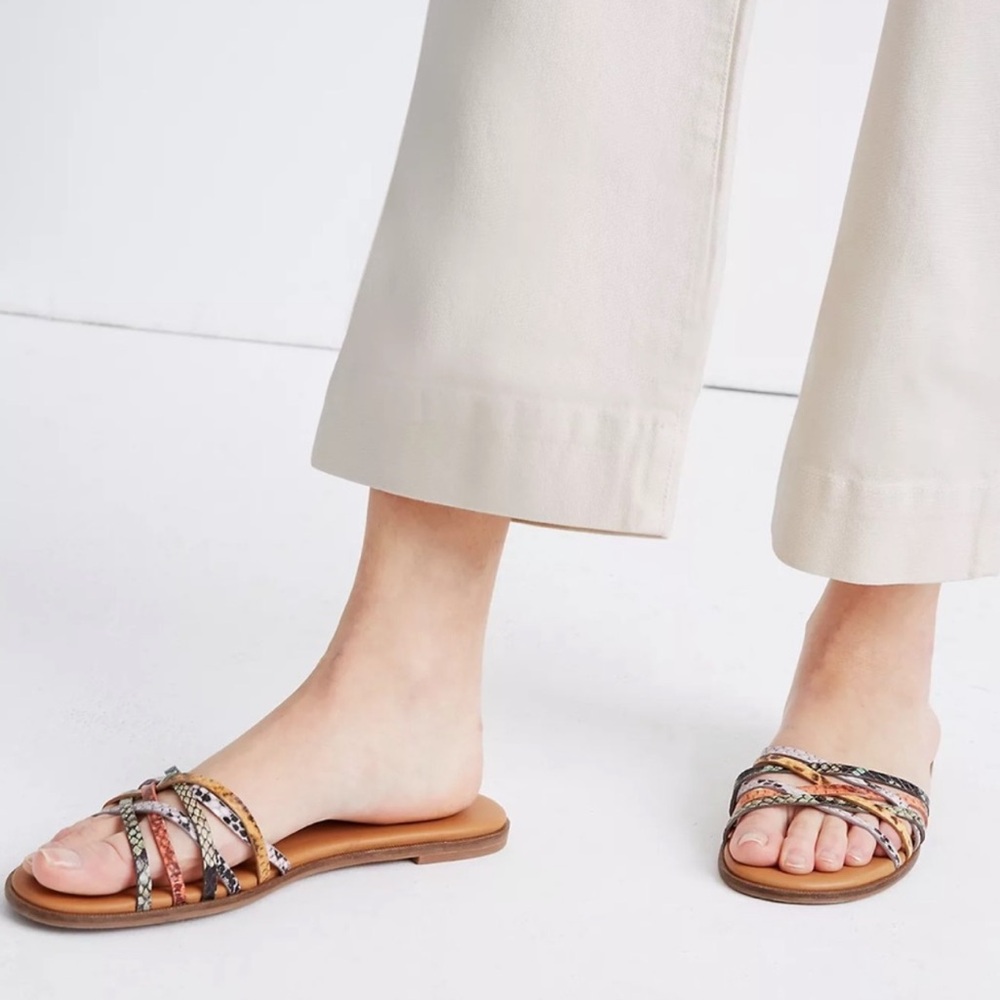 Madewell Tracie Sandal 9 New Multi Color Snakeskin Criss Cross Slide Sandals